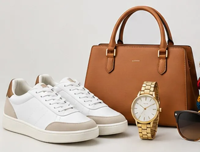 Sac à main camel + baskets blanches + montre dorée — photo 1 sur 1